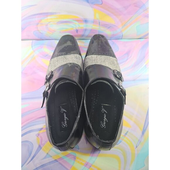 Giorgio V. Men's Sq. Toe Leather Tweed Upper Black Dress Shoes, Buckle, Sz 12 - Picture 2 of 4